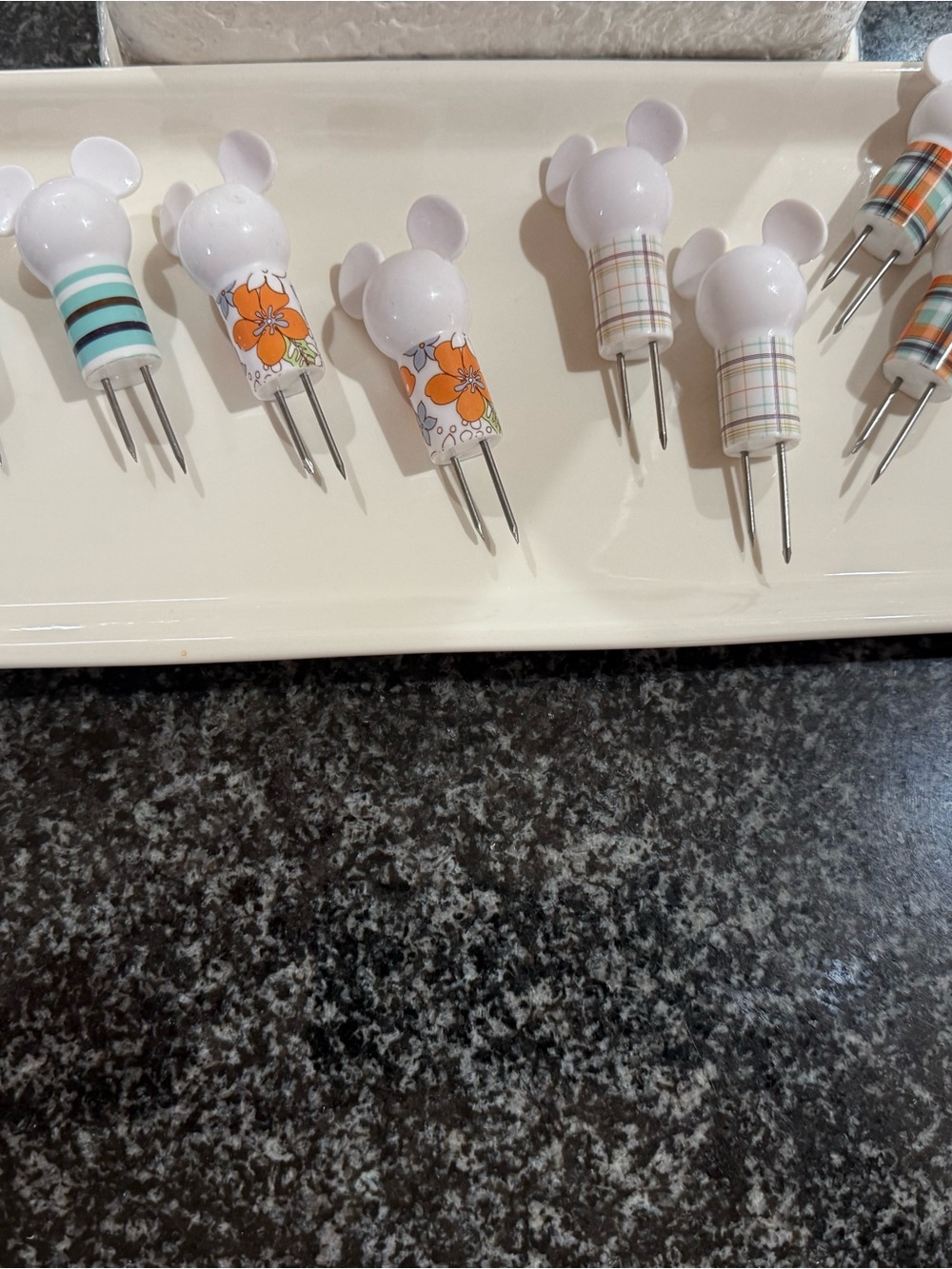 Disney Floral & Plaid Appetizer Forks in White, Orange, Blue